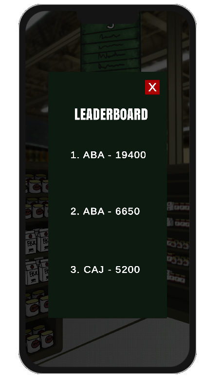 In-game leaderboard with 3 score entries