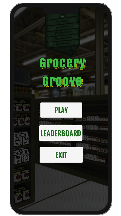 Main menu of game with Play, Leaderboard, and Exit buttons